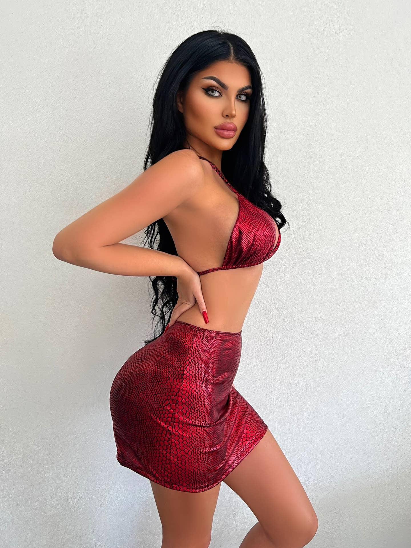 3-Piece Metallic Snake Print Bikini Swimsuits with Cover Up DY3110308 - SWEETKAMA