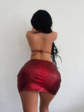 3-Piece Metallic Snake Print Bikini Swimsuits with Cover Up DY3110308 - SWEETKAMA