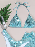 3-Piece Metallic Snake Print Bikini Swimsuits with Cover Up DY3110308 - SWEETKAMA