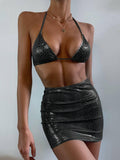 3-Piece Metallic Snake Print Bikini Swimsuits with Cover Up DY3110308 - SWEETKAMA
