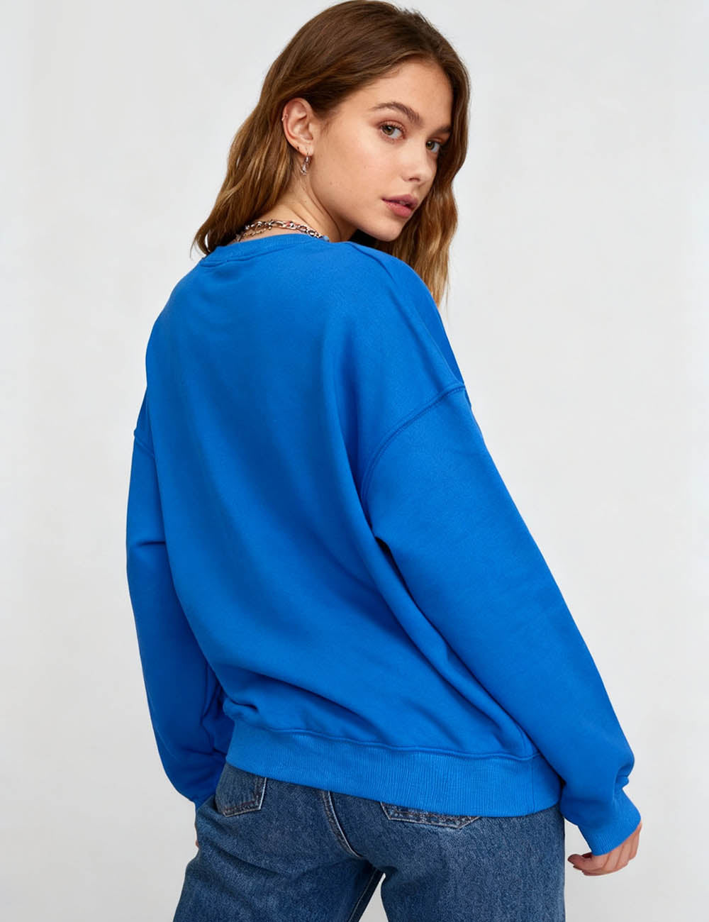 Ladies Rainbow Striped Terry Letter Appliqué Pullover Sweatshirt