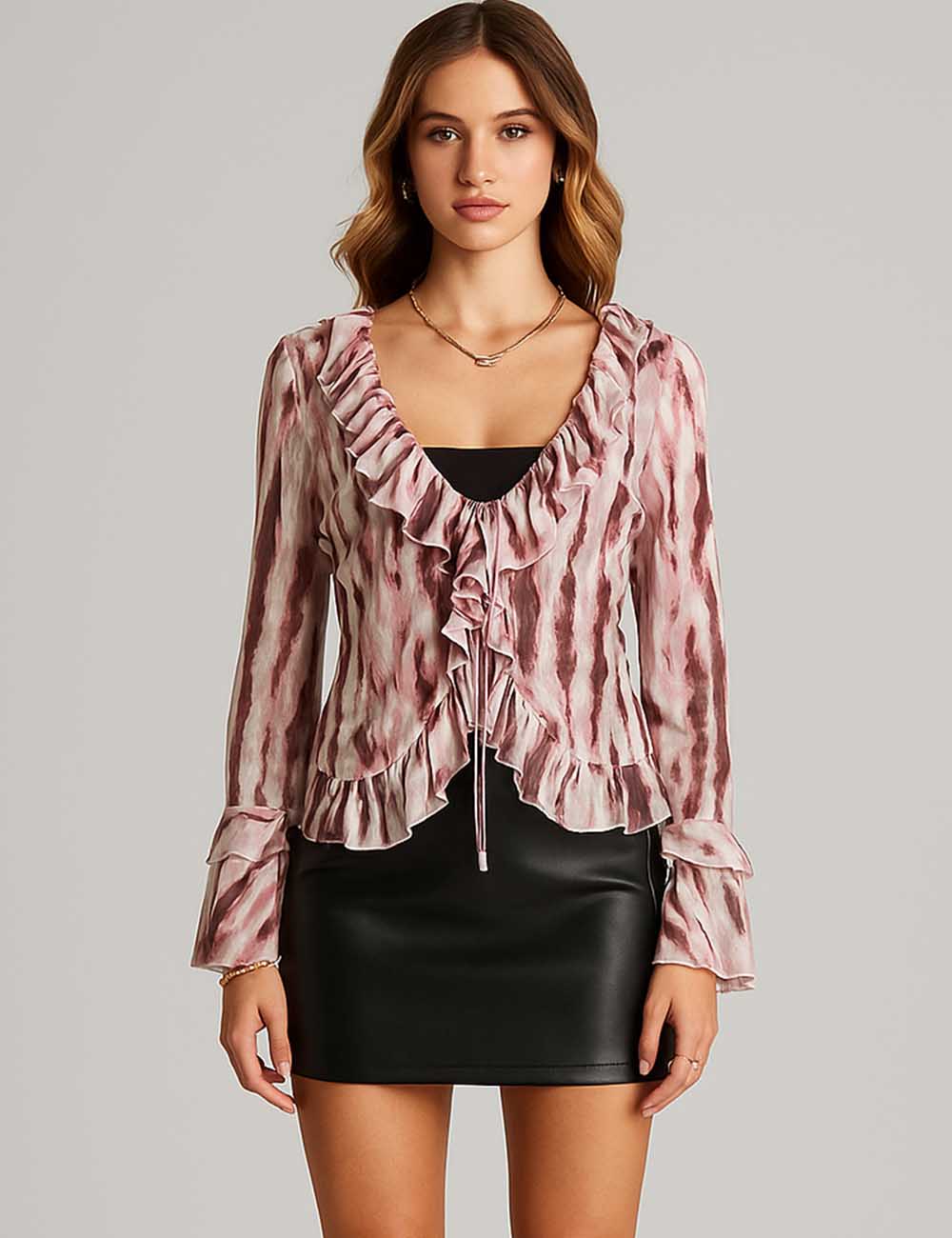 SKTKX32 Women Color Block Stripe Print Long Sleeve Cardigan