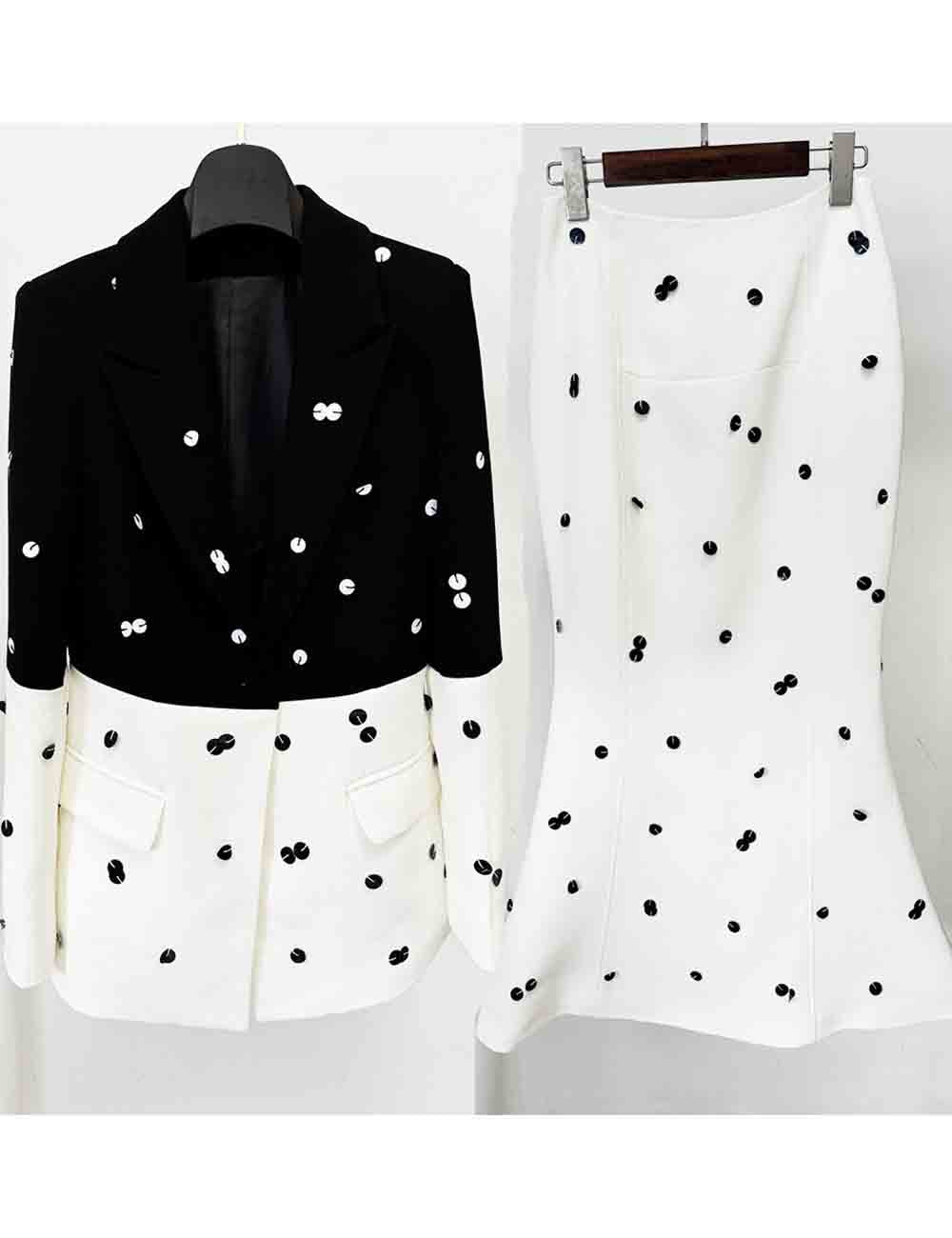 Ladies Color Block Sequin Peaked Lapel Blazer 8SKBZ5VH6