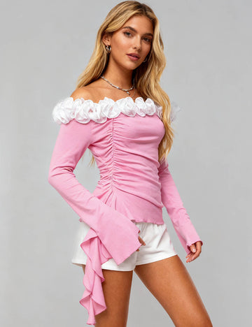 Ladies Off-Shoulder Ruffle Flared Sleeves Top