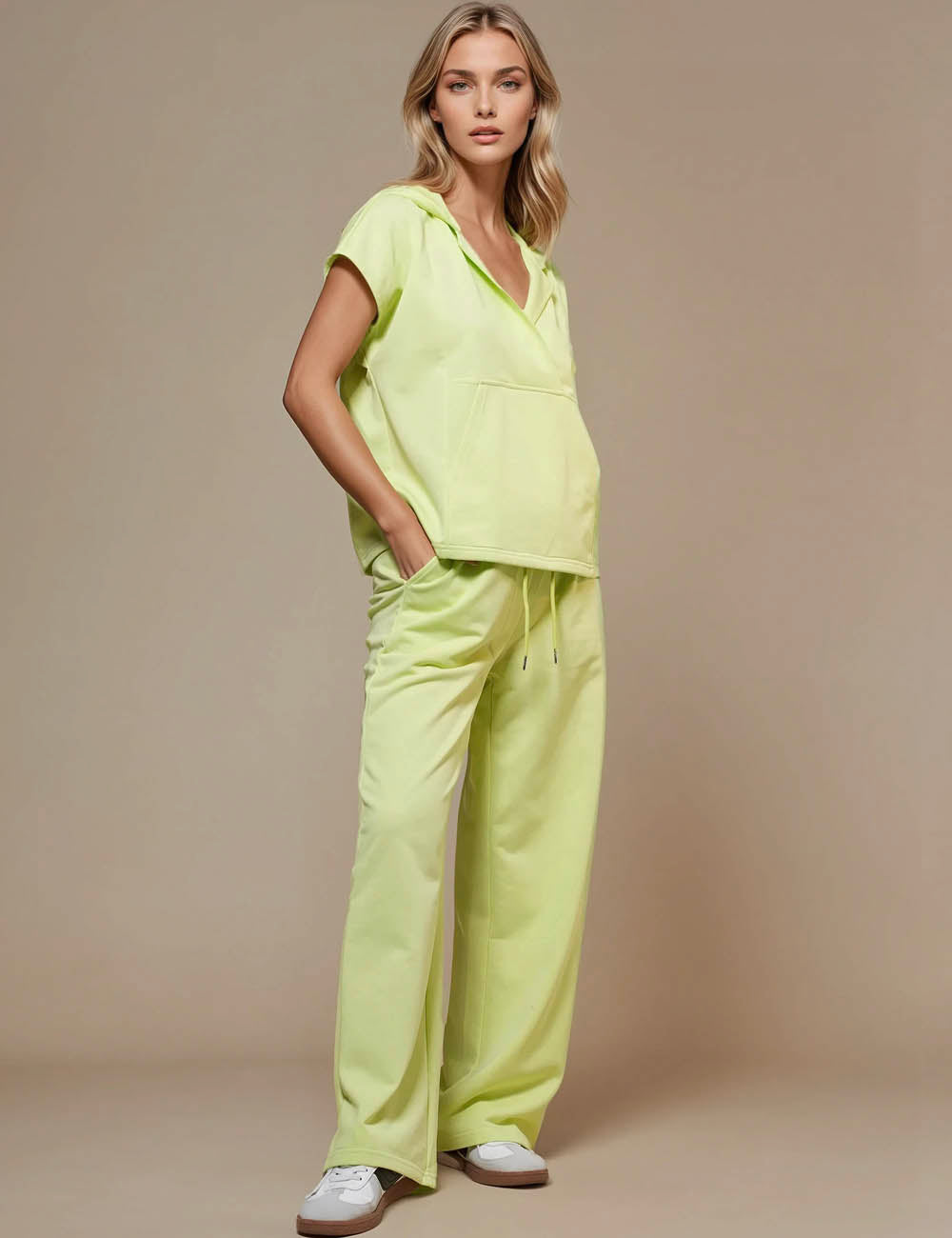 Women V-Neck Pullover Hoodie Pants 2PCS Set SKST50777