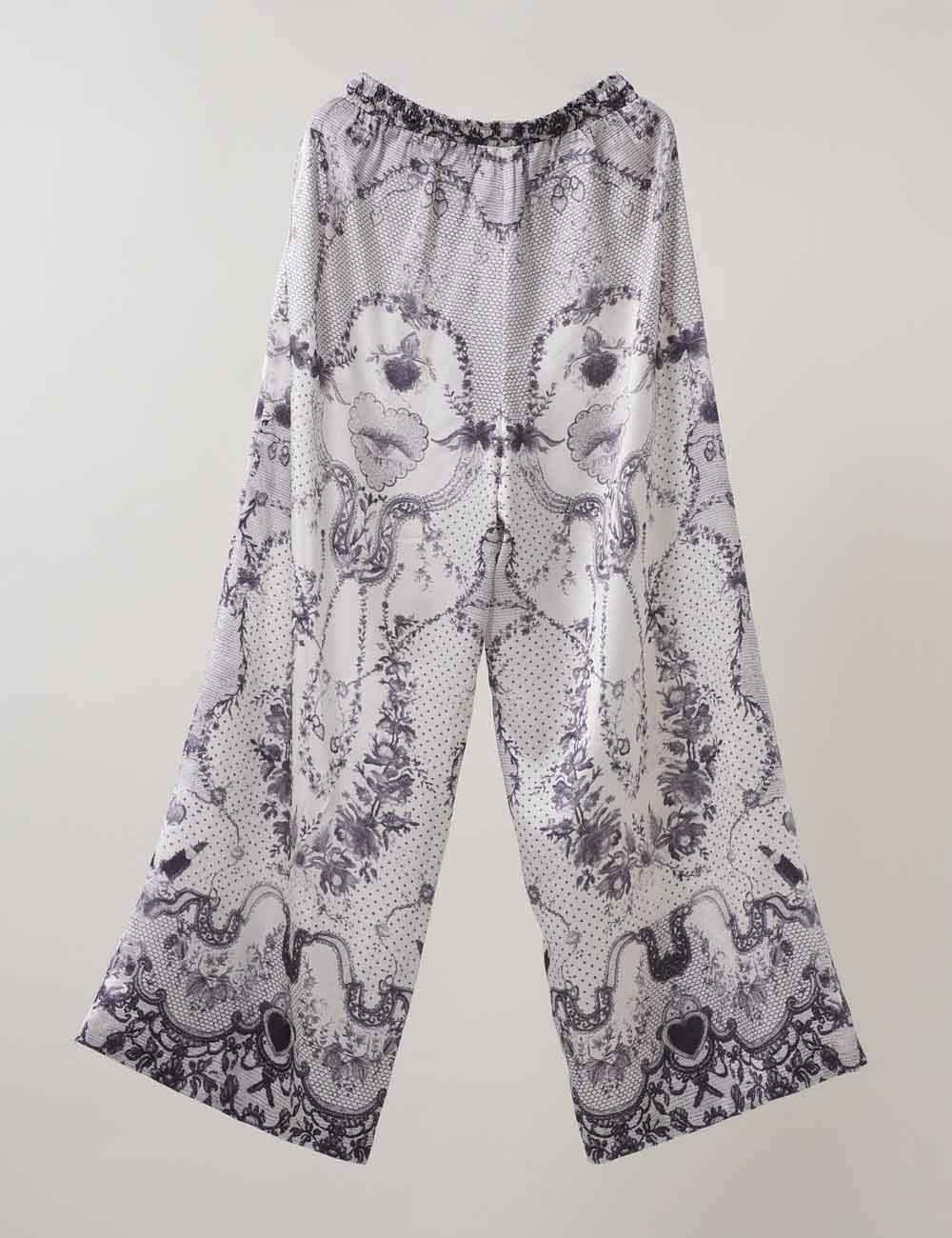 Ladies Floral Print Pull On Drawstring Wide Leg Pants