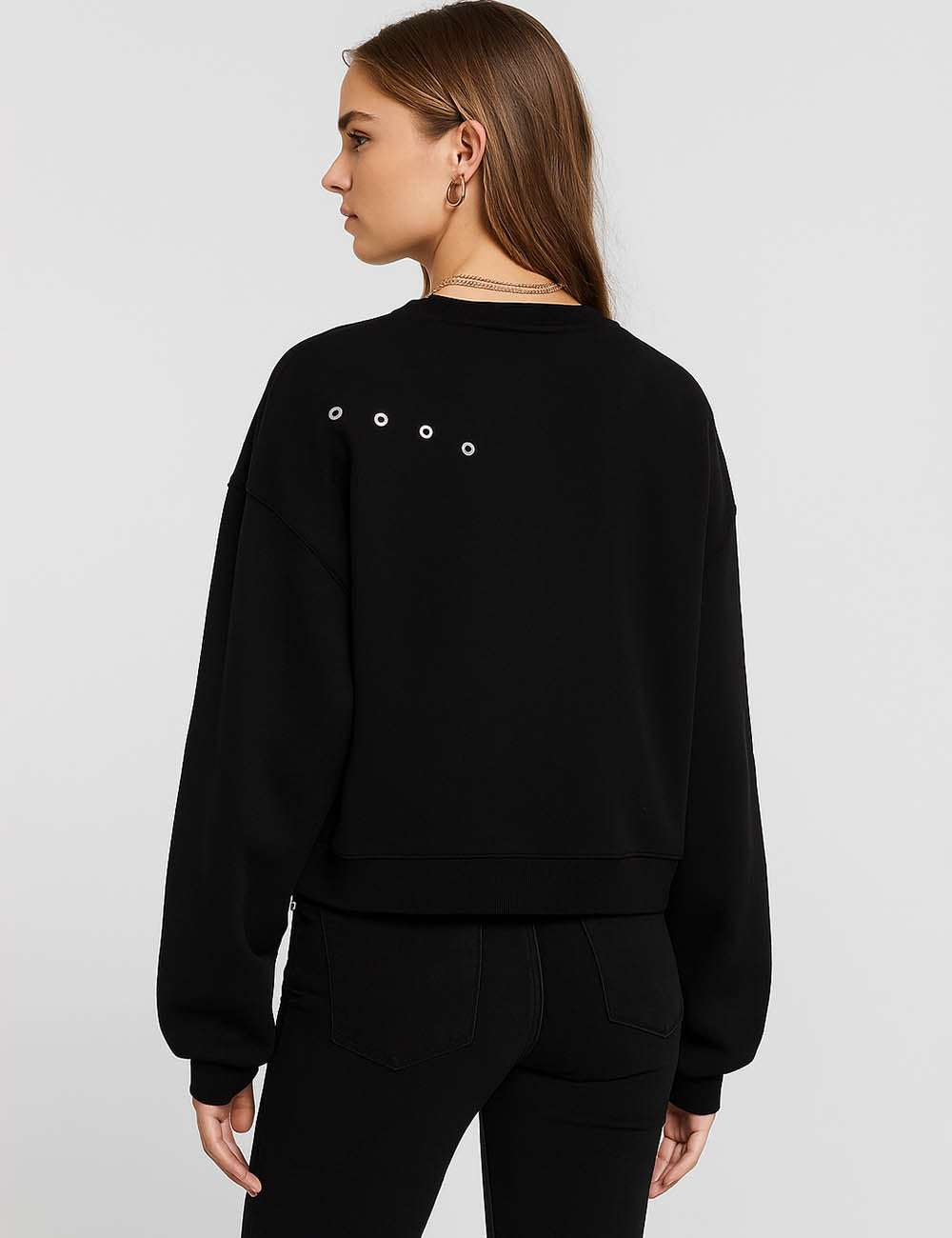 Ladies Metal Eyelet Drawstring Kangaroo Pocket Sweatshirt