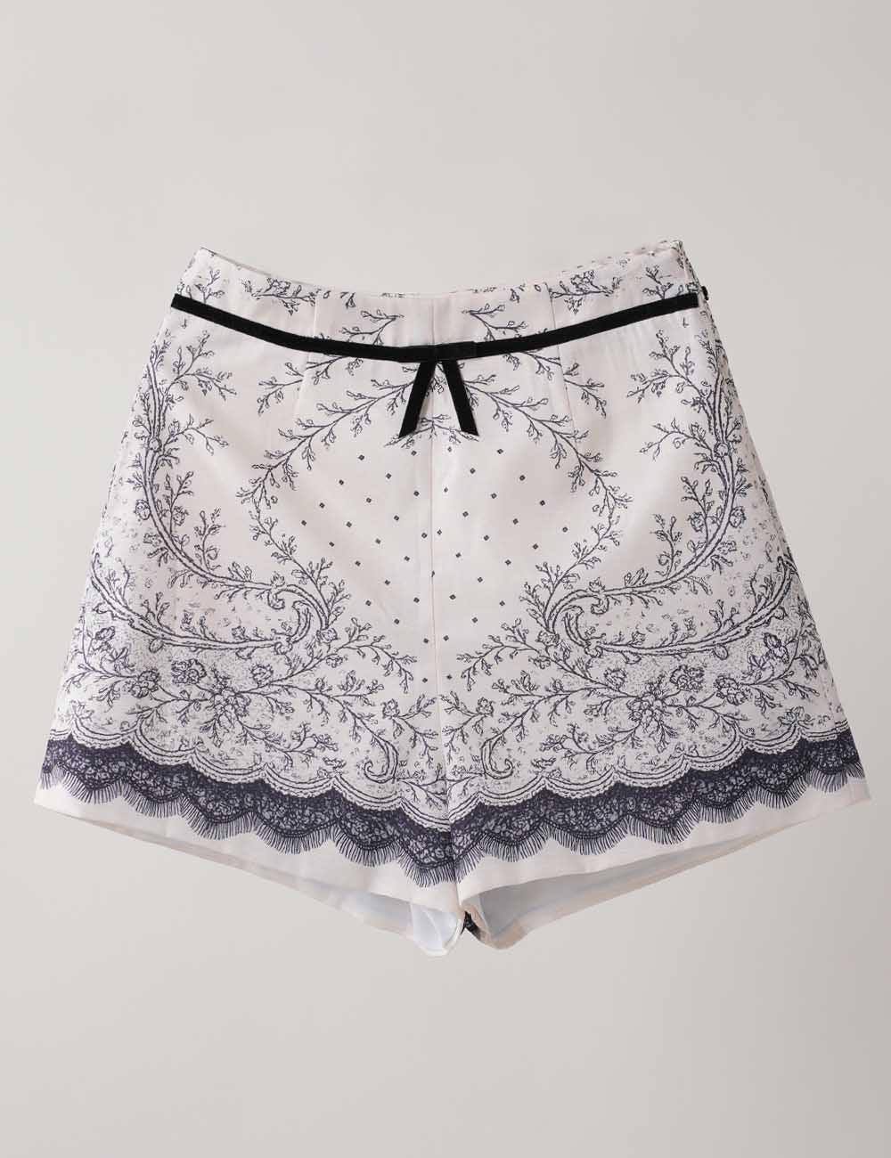 Ladies Multicolor Bowknot Floral Print Pocket Wide Leg Shorts