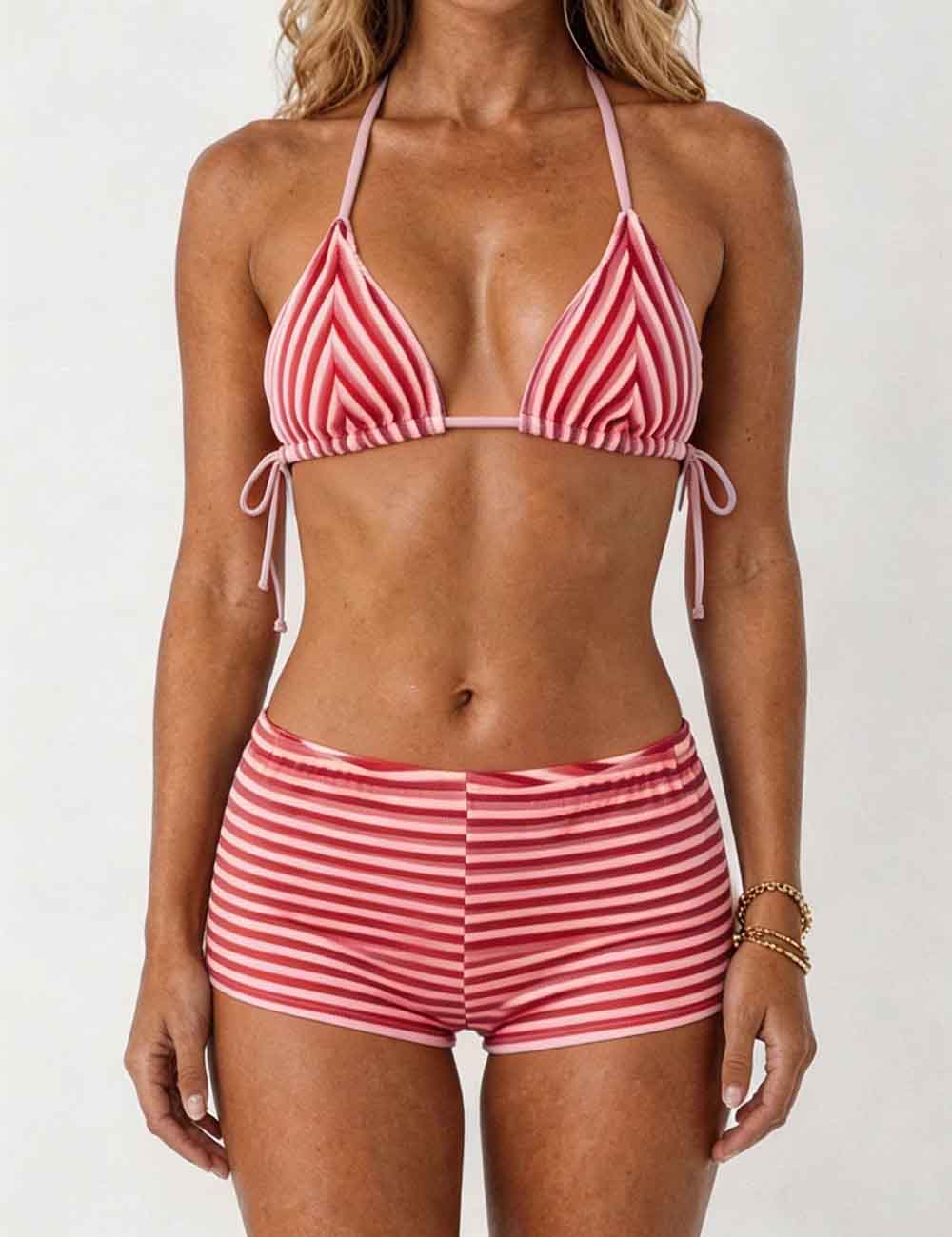Striped Halter Bikini Set - Sweetkama Wholesale - #3239