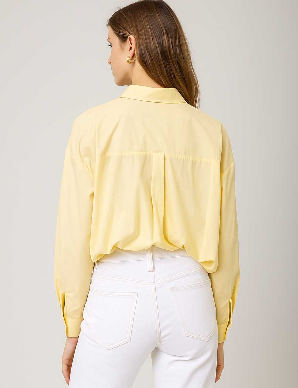 Women Solid Color Turndown Collar Buttom Down Shirt