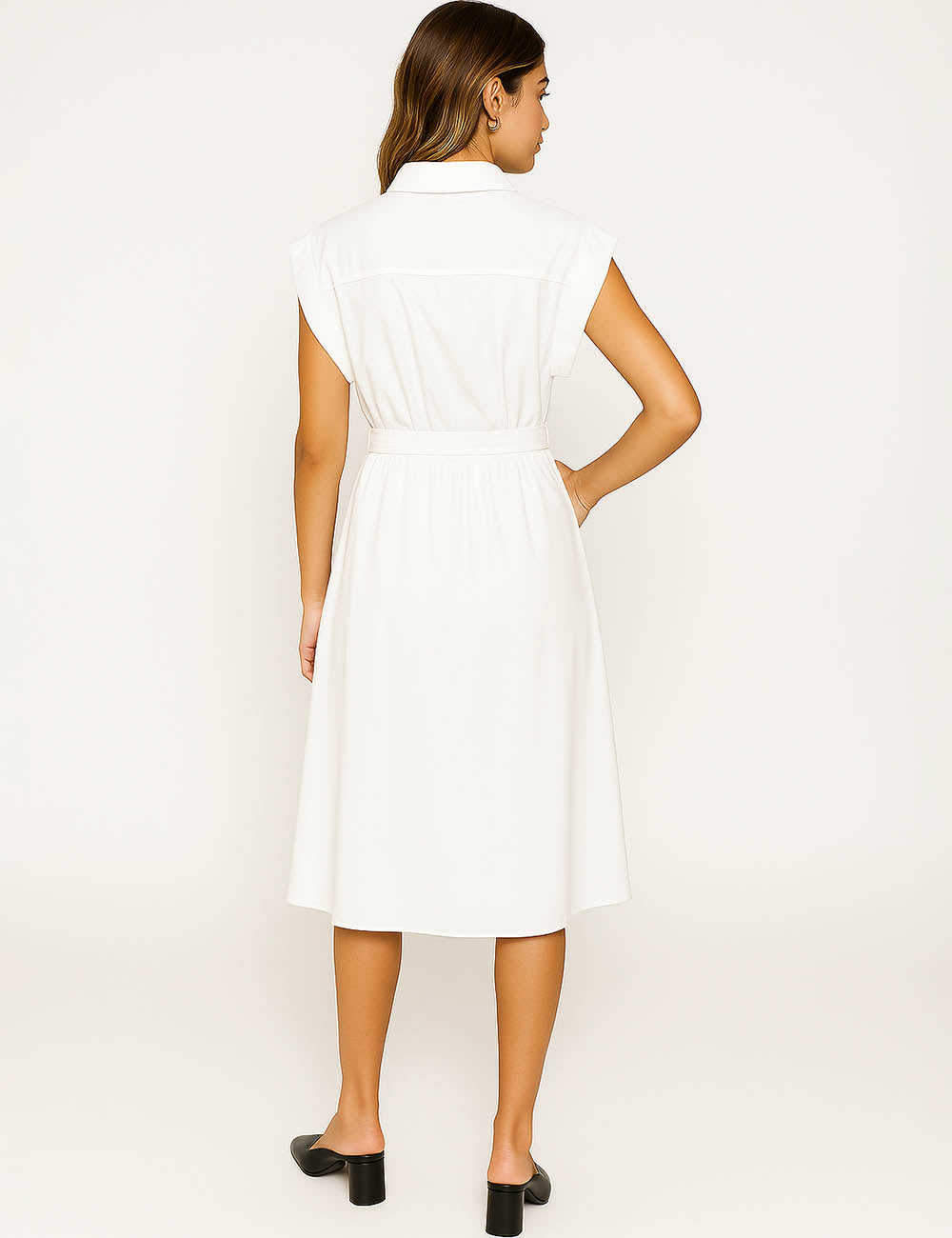 Ladies Chic Waist Cut Out White Mini Dress with Belt SKD347