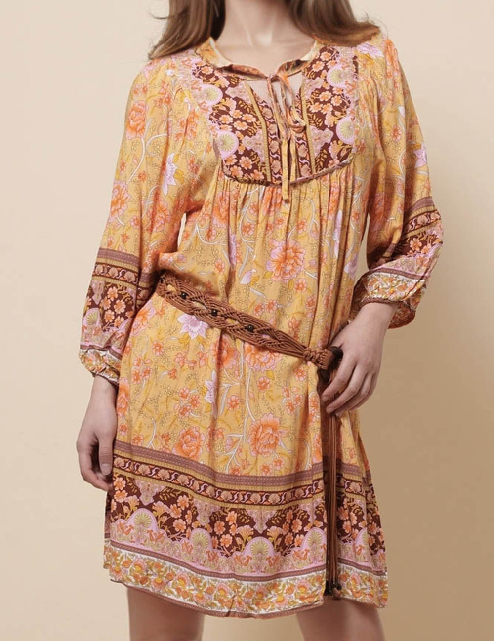 Ladies V-Neck Long Sleeves Floral Print Mini Dress SKD51168
