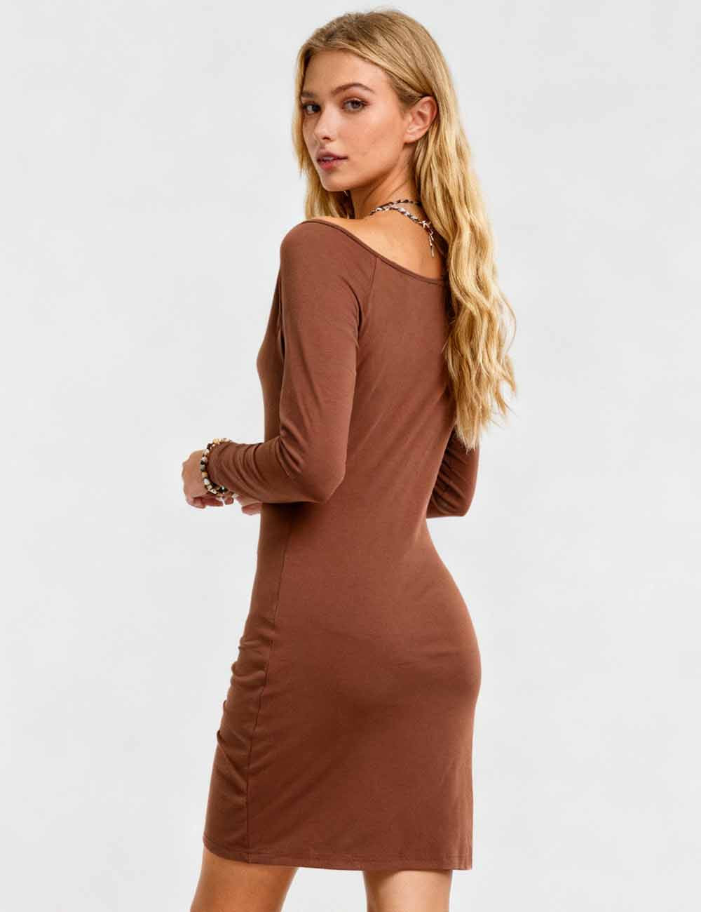 Ladies Rhinestone Cowl Neck Ruched Bodycon Mini Dress