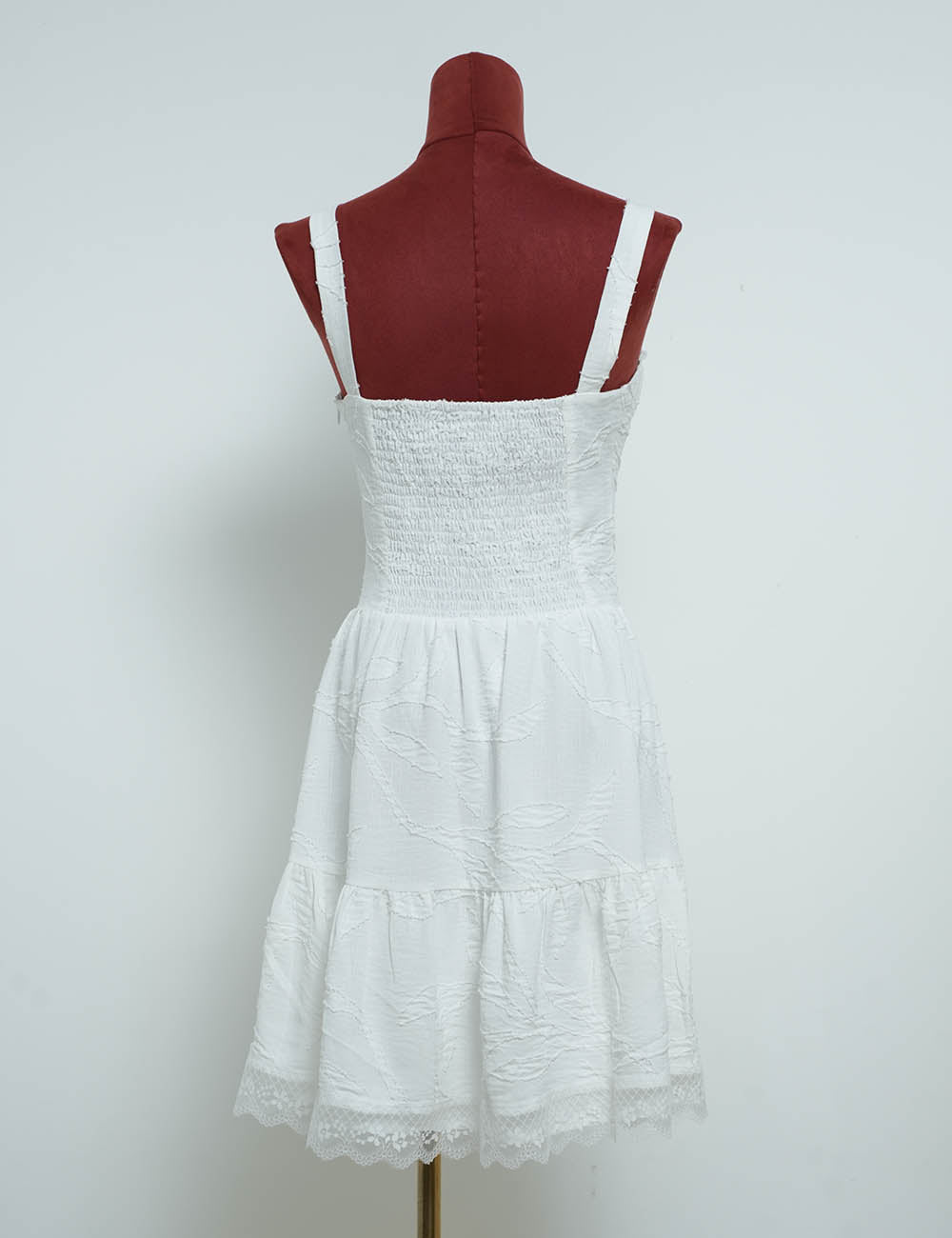 Ladies Leaf Jacquard Square Neck Ruched Mini Dress