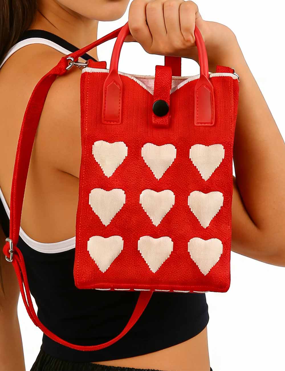 Ladies Valentine Hearts Knitted Mini Crossbody Bag