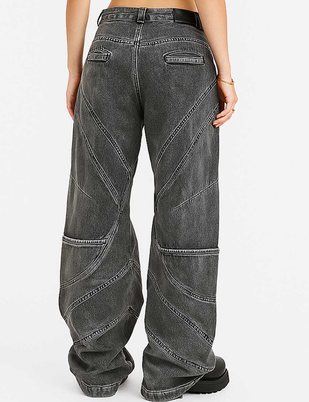 Ladies Button Pocket Baggy Wide Leg Denim Pants
