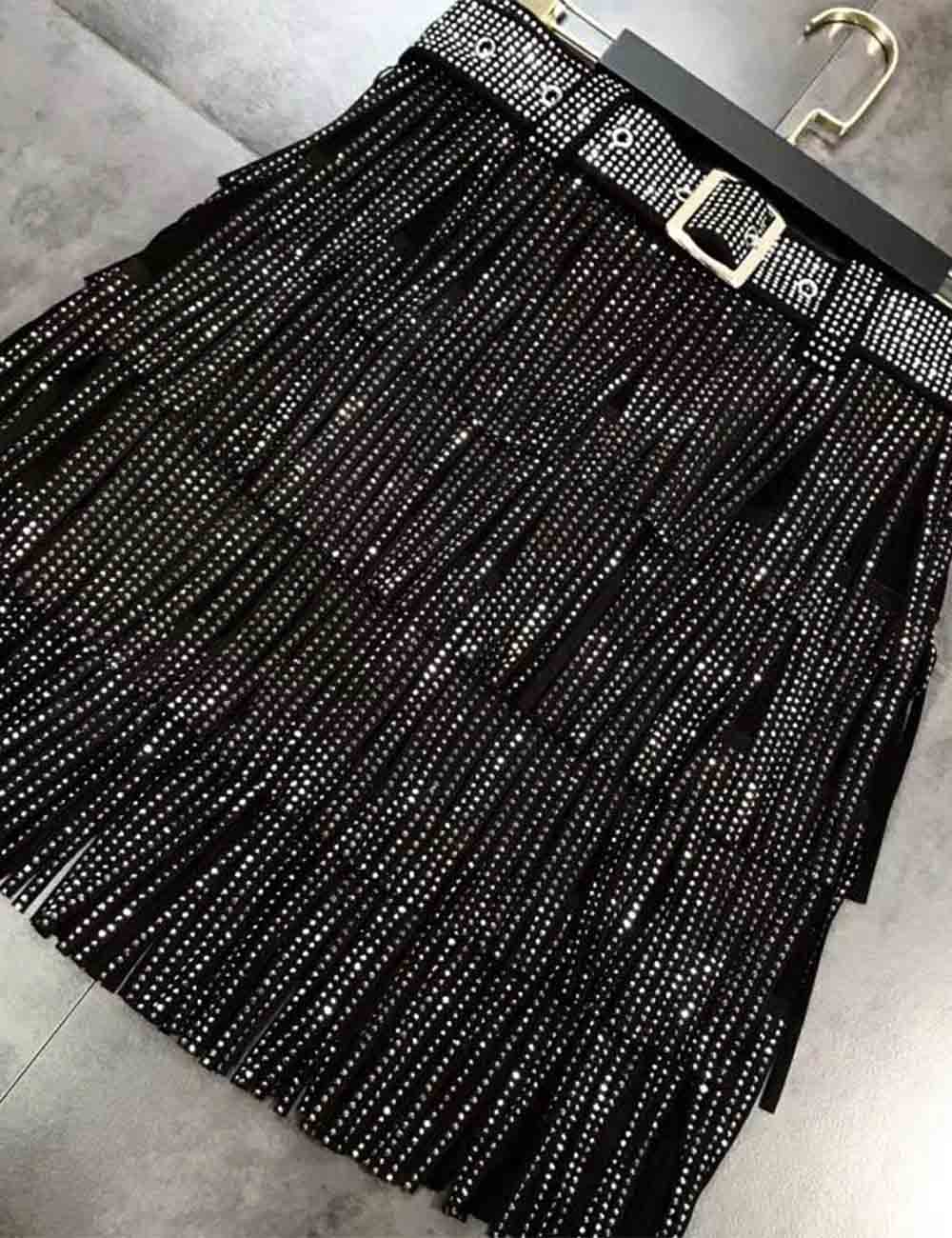 Ladies Fringe Rhinestones Belt Bling Cake Mini Skirt