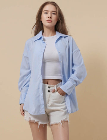 Ladies Turndown Collar Long Sleeves Button Shirt SKT51062
