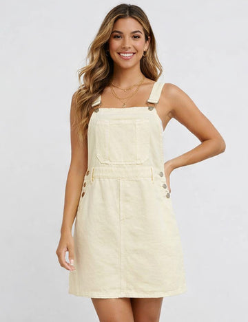 Ladies Strap Shoulder Solid Color Pocket Denim Mini Dress