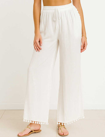 Ladies Solid Color Split Splice Wide Leg Pants SKP51223