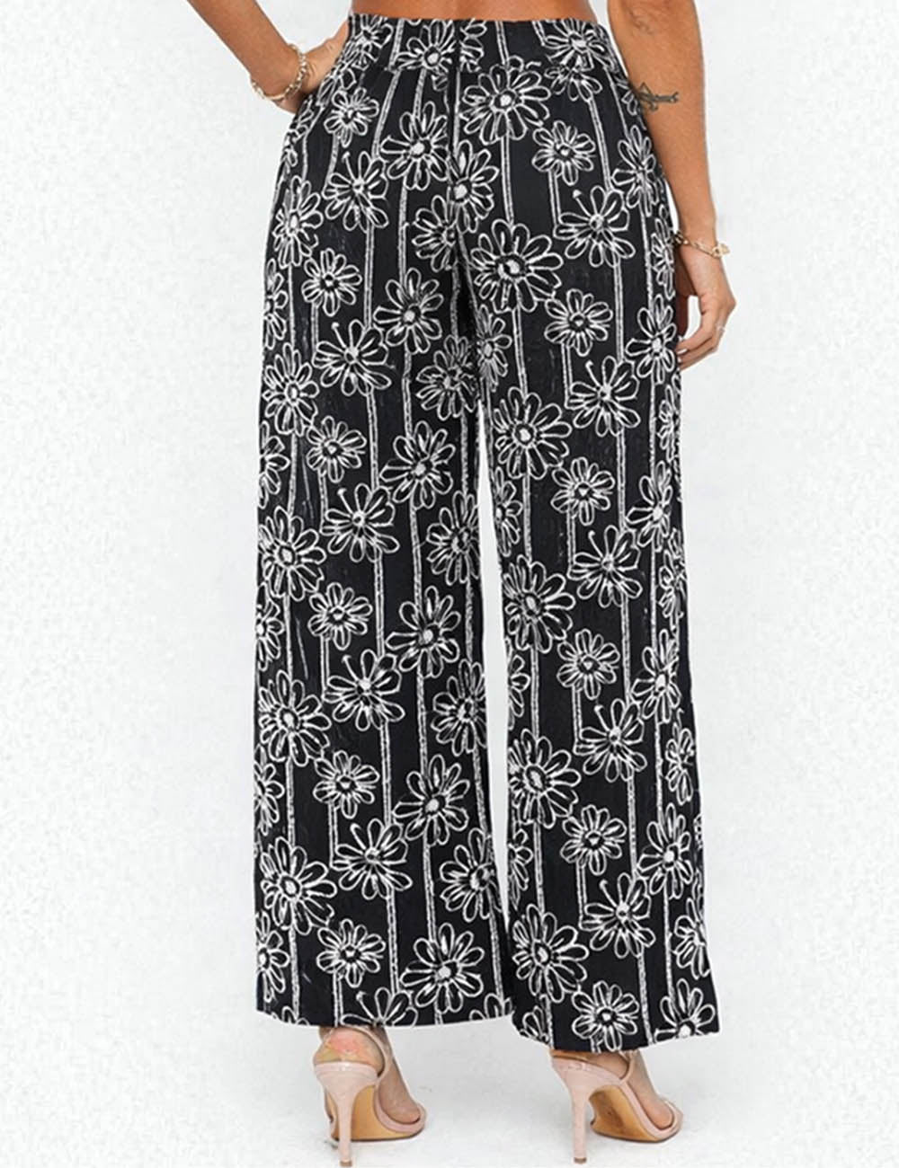 Ladies Boho Floral Embroidery Elastic Waist Pants