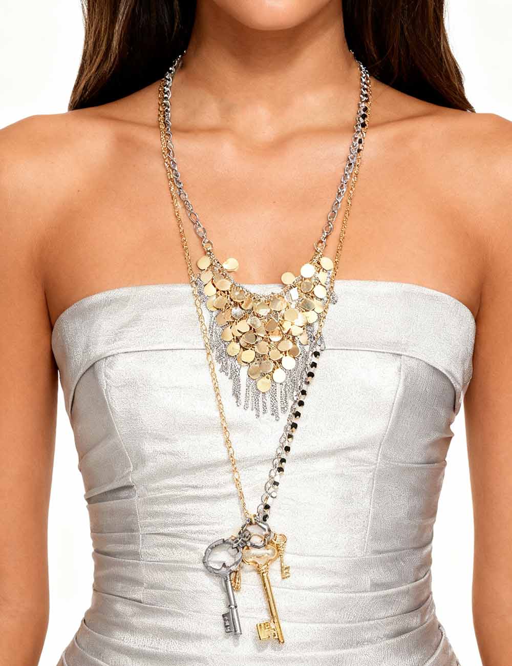 Ladies Key Coin Pendant 2PCS Layer Chain Necklace Set