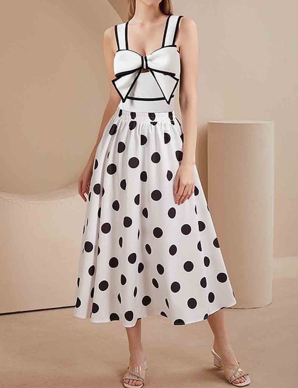 Ladies Big Bowknot Hollow Out One Piece Swimwear with Salong