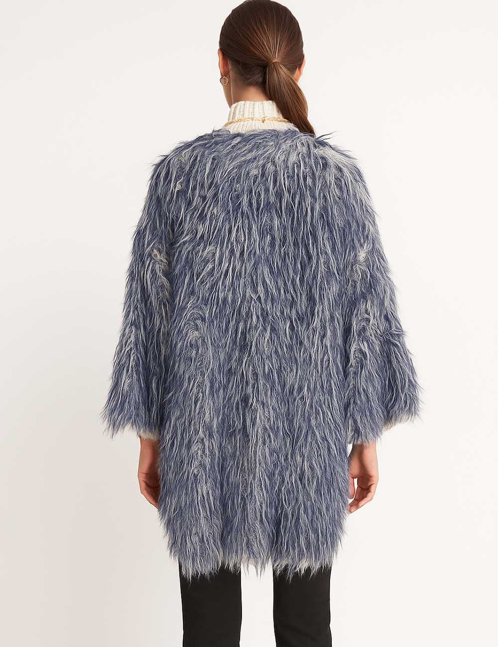 Ladies Color Block Round Neck Shaggy Knit Sweater Top