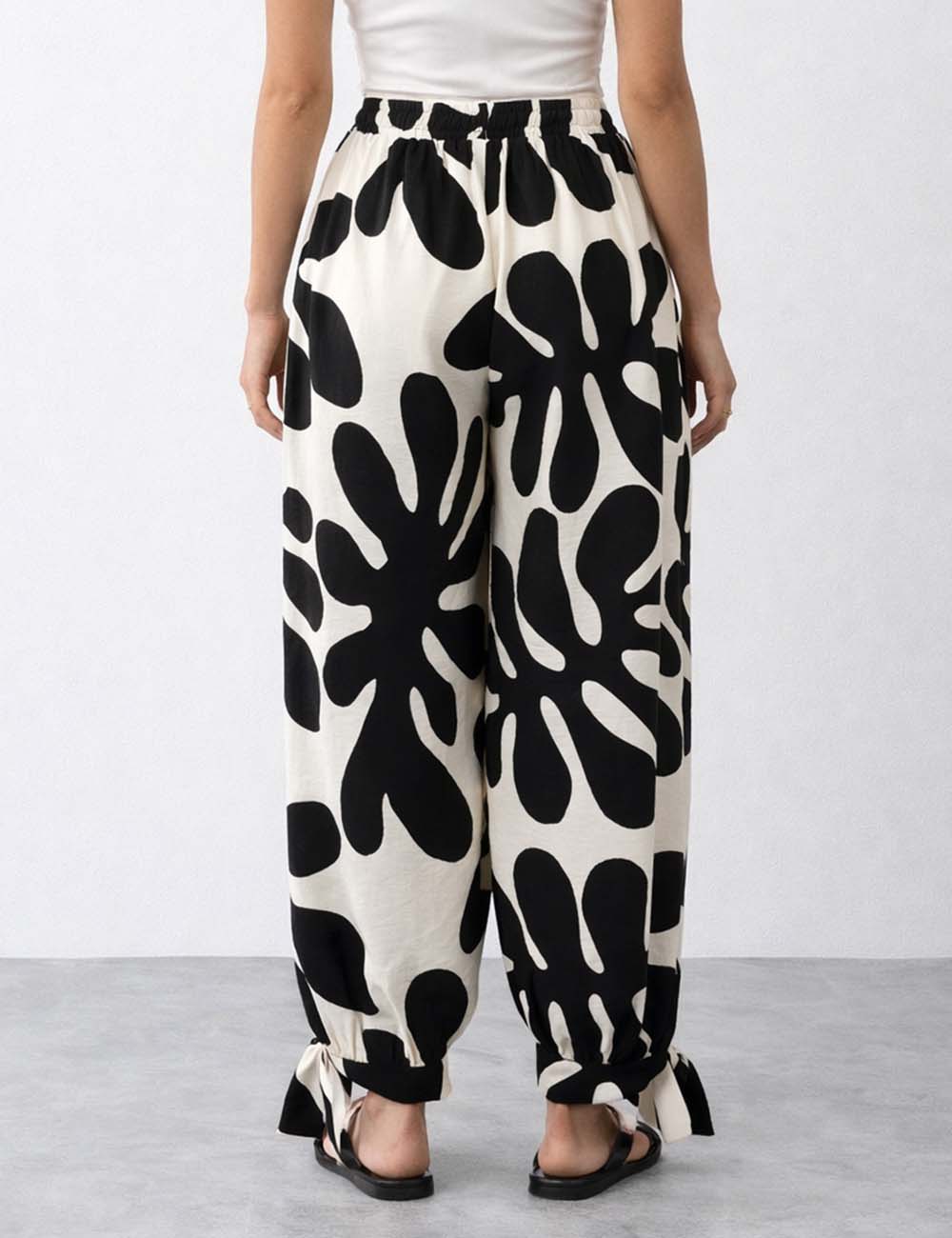 Ladies Color Block Print Drawstring Elastic Waist Loose Pants