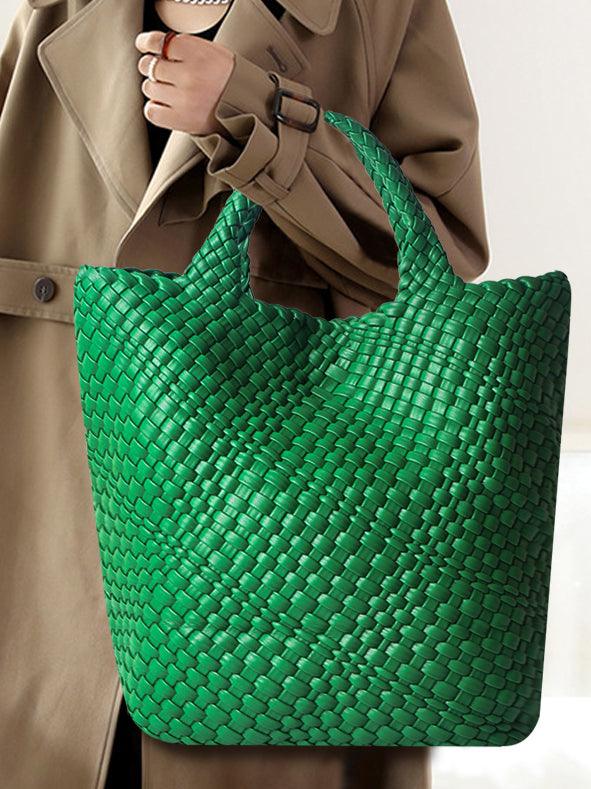 Ladies PU Knit Looking Green Hand Tote Bag SKOB0404