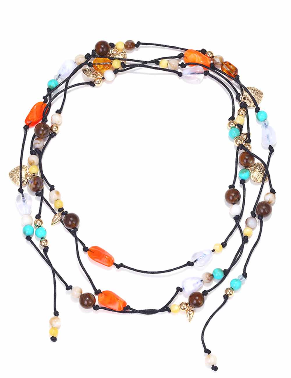 Ladies Colorful Beaded Gold Accent Layered Rope Necklace