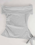 Ladies Striped Off-Shoulder Side Drawstring Top