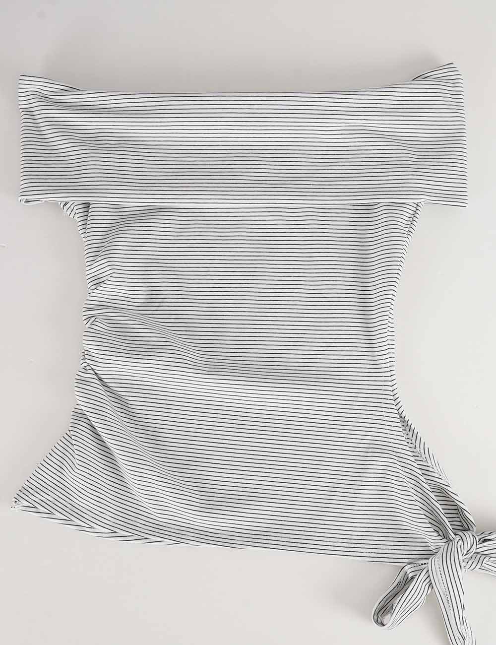 Ladies Striped Off-Shoulder Side Drawstring Top