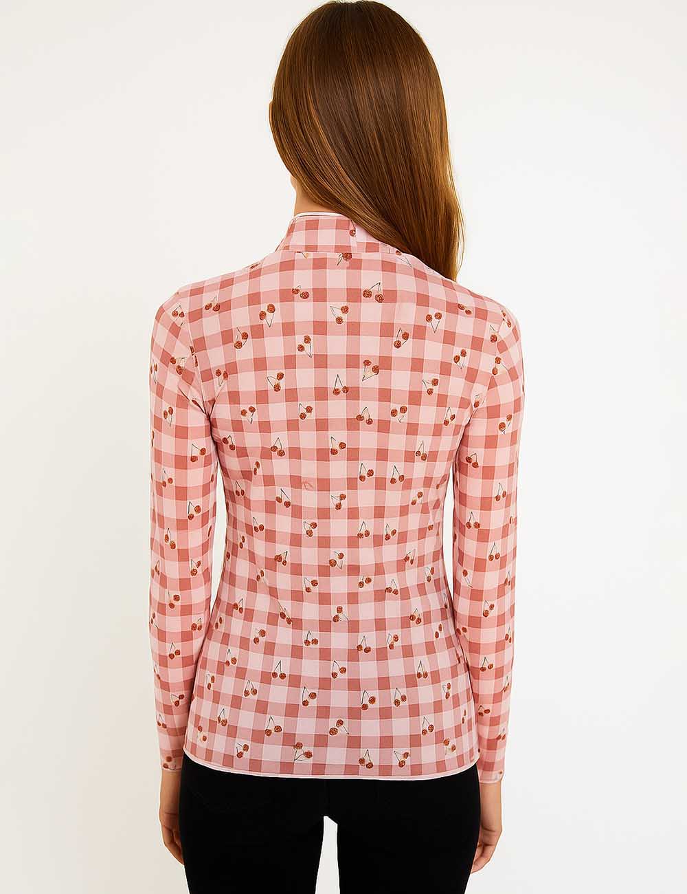 Women Checked Layering Top See Sheer Blouse
