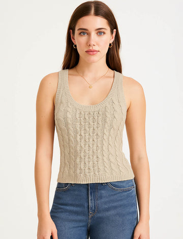Ladies Classic Cable Knit U-Neck Vest