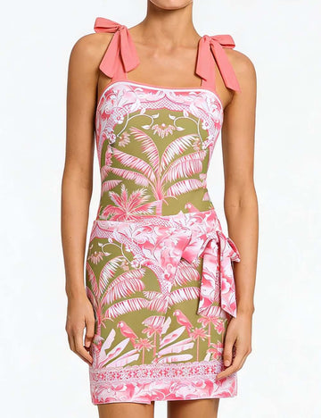 Ladies Tropical Print 2PCS Swimwear Set One Piece Swimsuit with Sarong