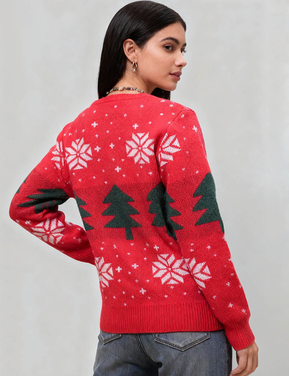 Ladies Merry Christmas Pullover Christmas Tree Sweater SKT4928