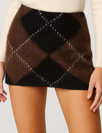 Ladies Checked Zipper Side Knit Skirt