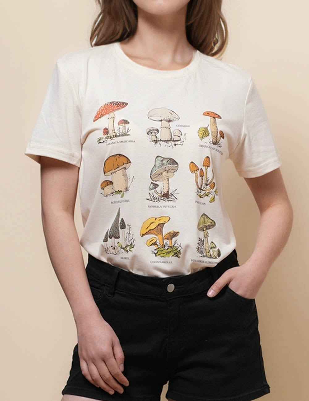 Ladies Short Sleeves Mushroom Print T-Shirt SKT51078
