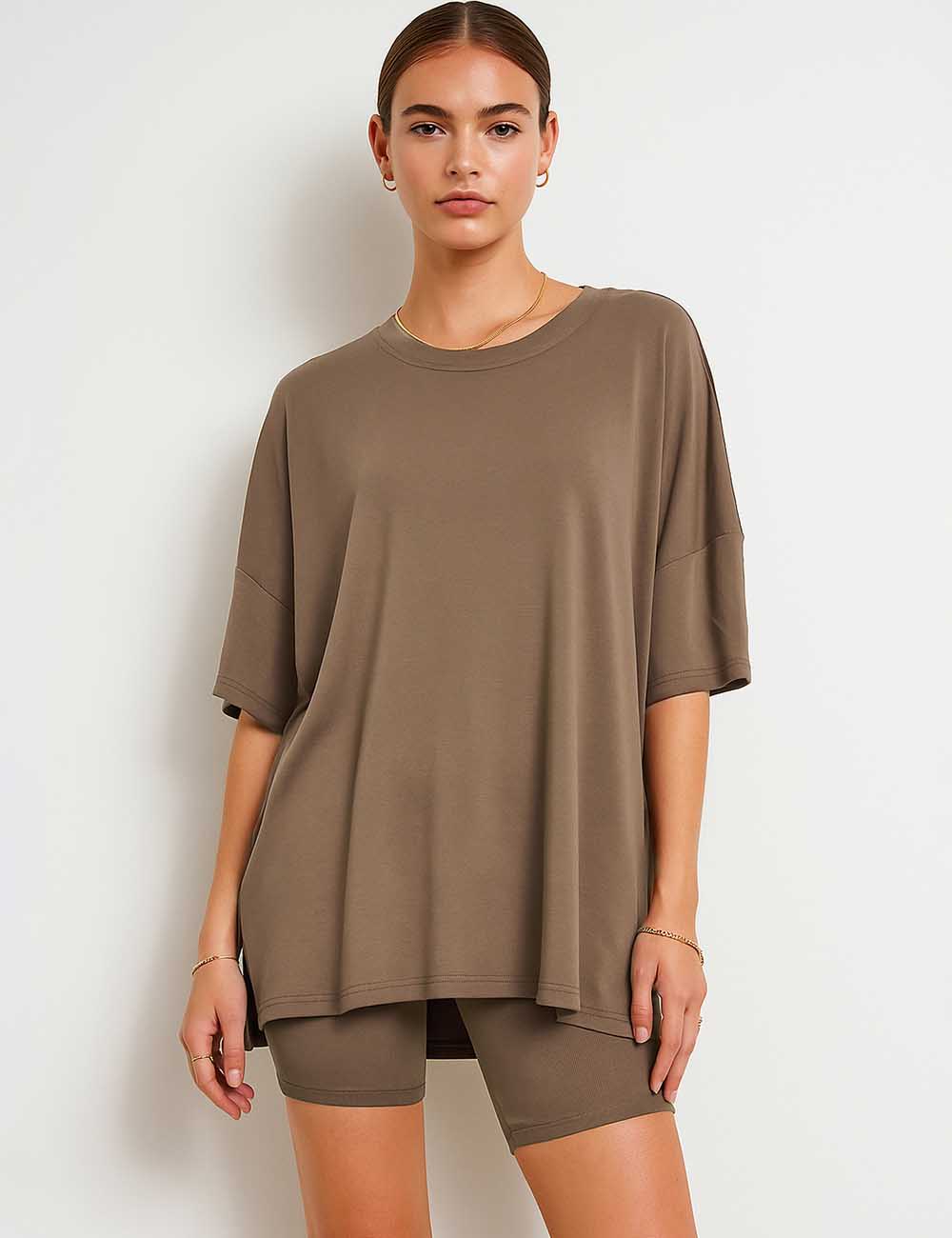 Ladies Loose Top and Shorts 2PCS Casual Tee Set SKST23129