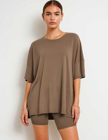Ladies Loose Top and Shorts 2PCS Casual Tee Set SKST23129