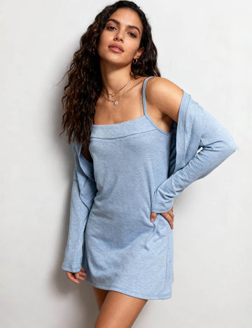 Ladies Square Neck Cami Mini Dress Crop Cardigan Set