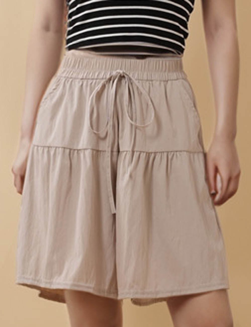 Ladies Solid Color Elastic Waiste String Tie Skort
