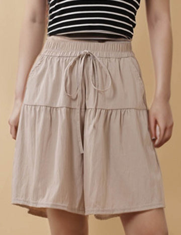 Ladies Solid Color Elastic Waiste String Tie Skort
