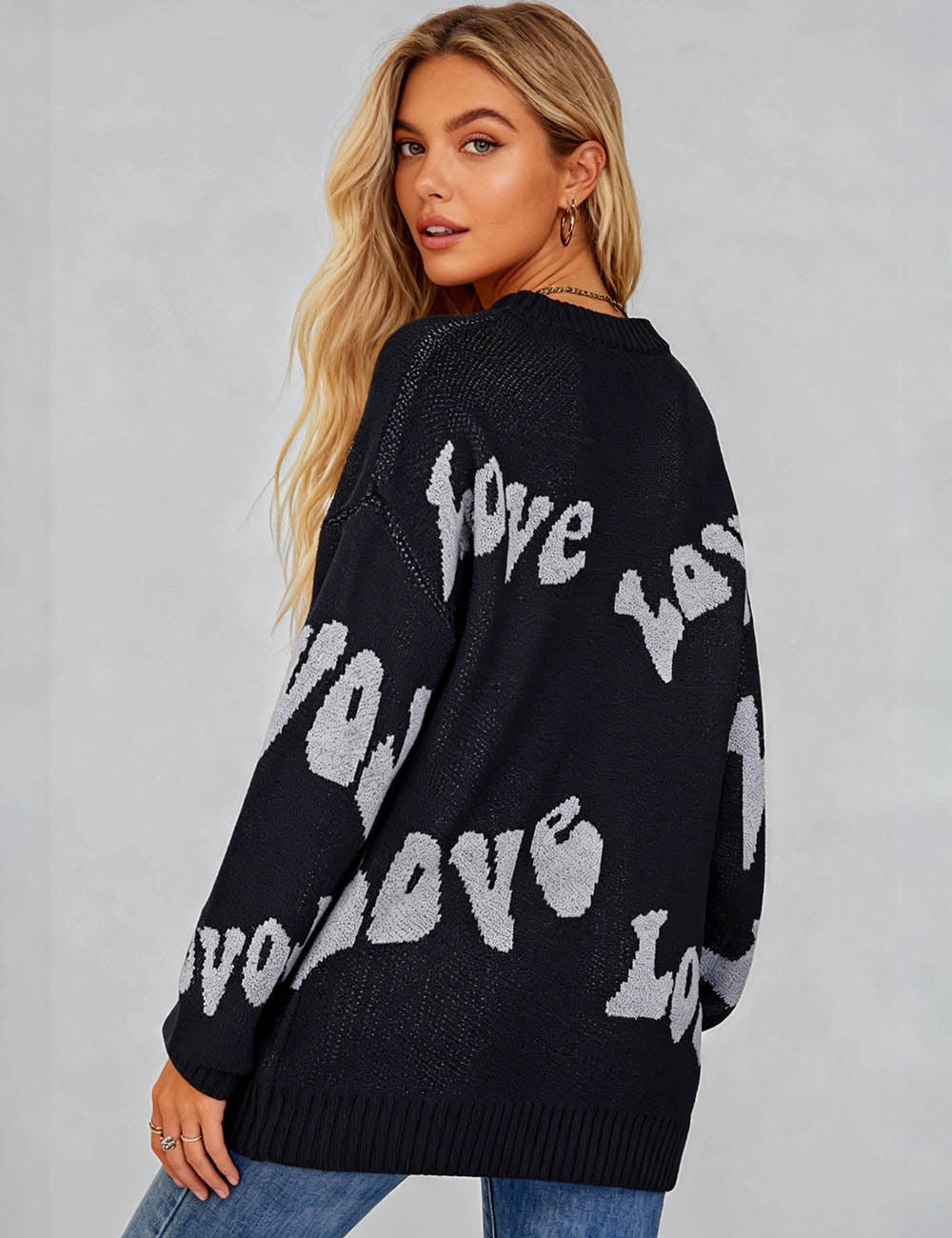 Ladies Valentine's Love Letter Pullover Round Neck Sweater