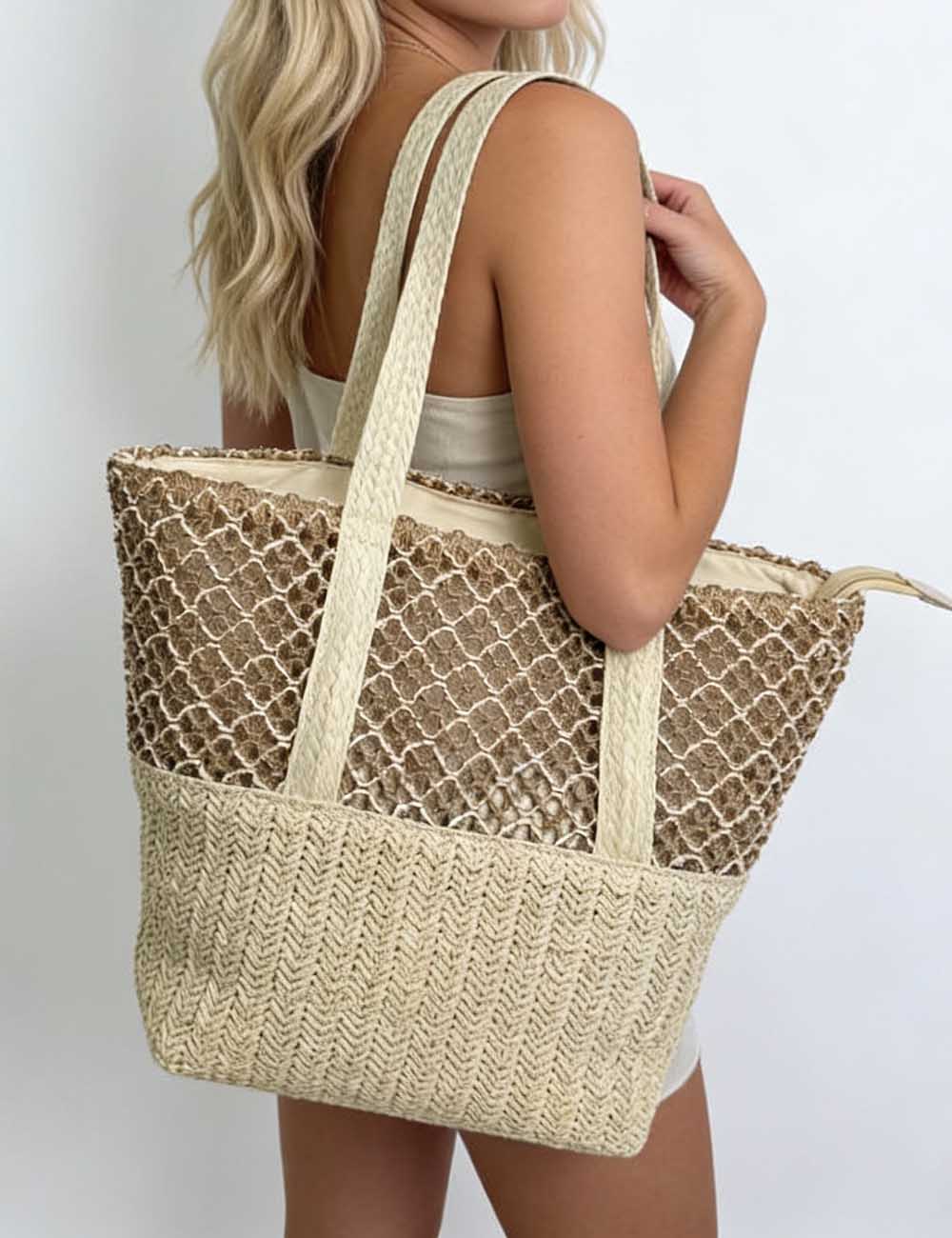 Ladies Woven Straw Summer Beach Shoulder Tote Bag