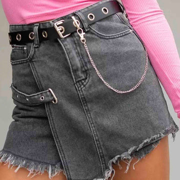 Ladies Distressed Raw Edge Denim Mini Skort