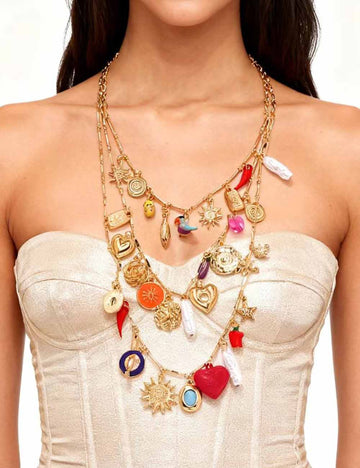 Ladies Colorful Pendant 3PCS Layered Necklace Set