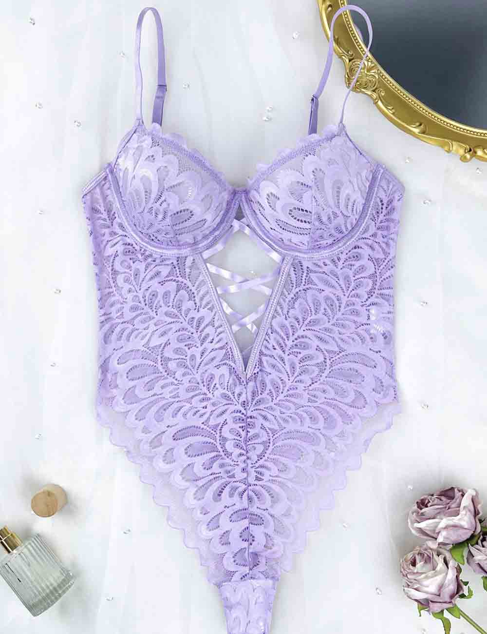 Ladies Floral Lace Hollow Out Teddy 8HF4350