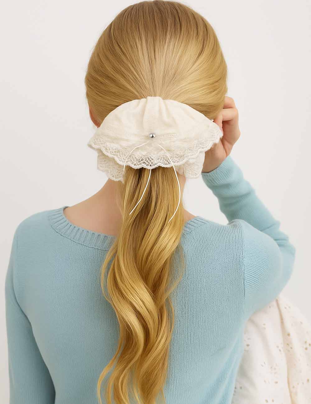 Ladies Sweet Fabric Lace Bow Hair Tie Scrunchie